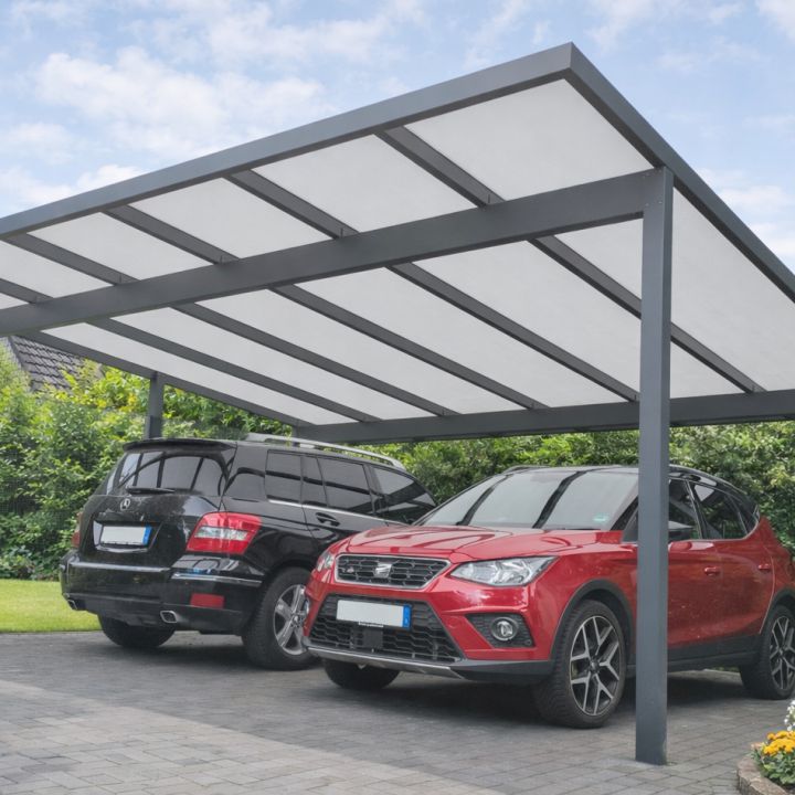 Carport Bausatz aus Aluminium als Doppelcarport mit Flachdach